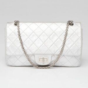 Chanel Silver Reissue 2.55 Quilted Lambskin Leather 227 Jumbo Flap Bag
